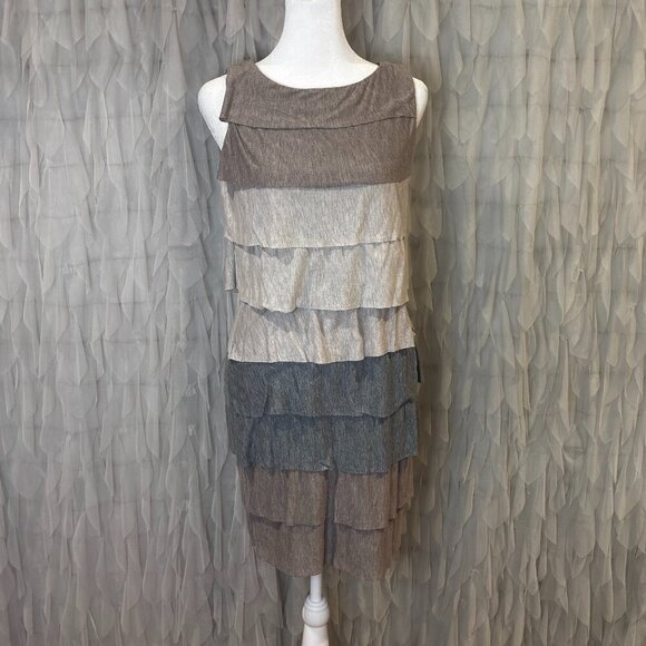 BCBGMAXAZRIA Tiered Ruffle Modal Dress | Heathered Neutral | Women’s Small - Picture 4 of 5